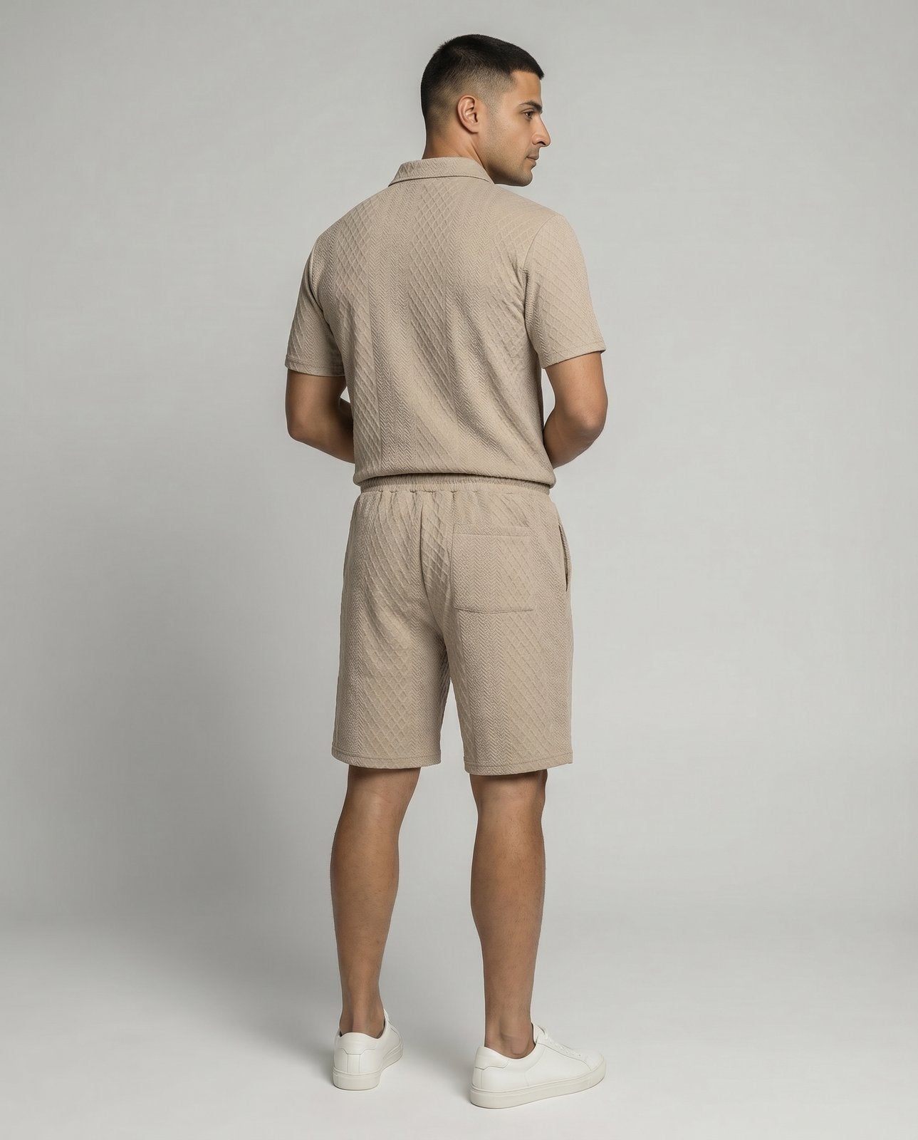 Kresnal Riviera polo and shorts set in Khaki — back