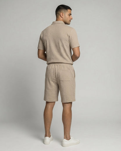 Kresnal Riviera polo and shorts set in Khaki — back