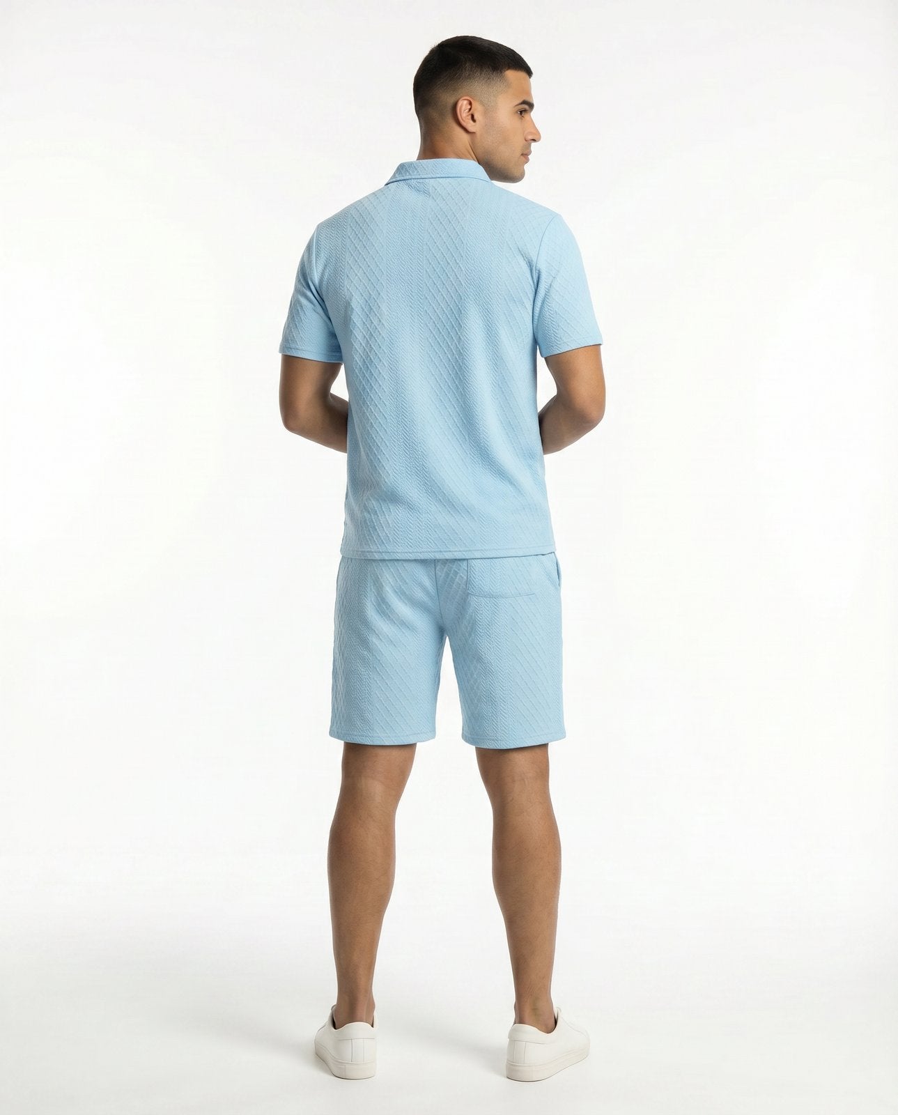 Kresnal Riviera polo and shorts set in Light Blue — back