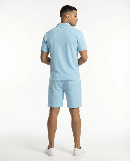 Kresnal Riviera polo and shorts set in Light Blue — back