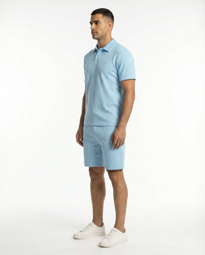 Kresnal Riviera polo and shorts set in Light Blue — side
