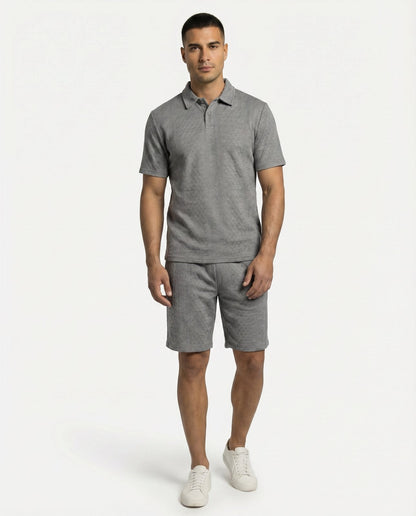 Kresnal Riviera polo and shorts set in Heather Gray — front